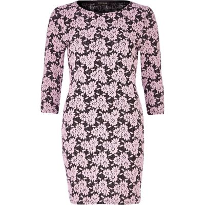 Pink daisy jacquard bodycon dress