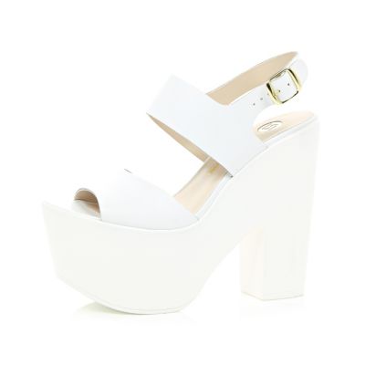 White chunky two-strap platform sandals