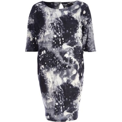 Grey blurred print batwing t-shirt dress