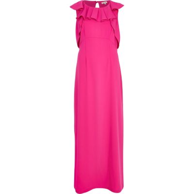 Pink ruffle trim maxi dress