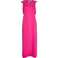 Pink ruffle trim maxi dress