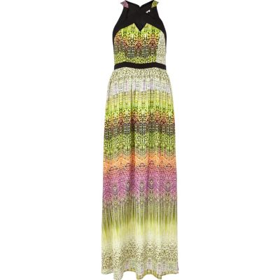 Lime abstract print cut out maxi dress