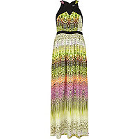 Lime abstract print cut out maxi dress