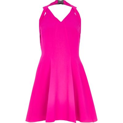 Bright pink strappy skater dress