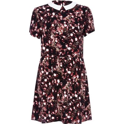 Black blurred rose print dress
