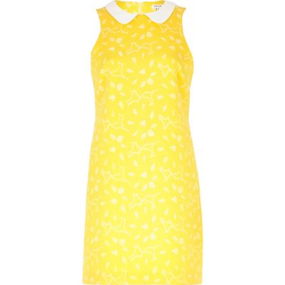 Yellow contrast collar shift dress