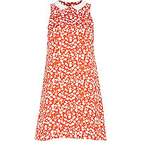 Red ditsy floral print collared shift dress