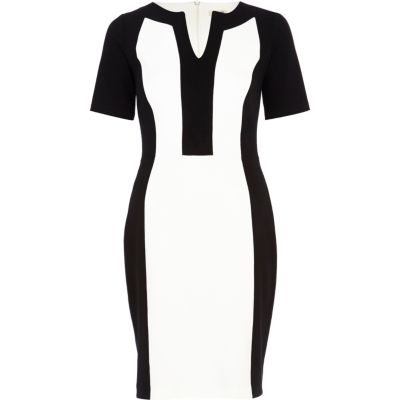 Black and white colour block pencil dress