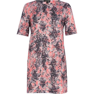 Pink abstract reptile print shift dress