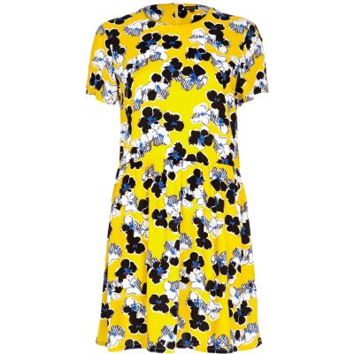 Yellow floral print smock dress