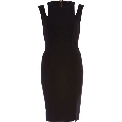 Black cut out shoulder column dress