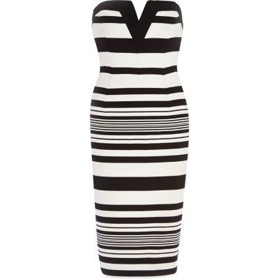 Black and white stripe bandeau pencil dress