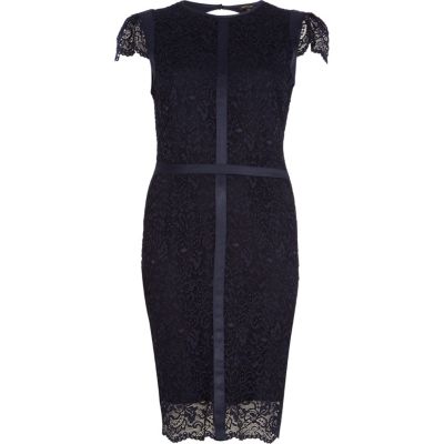 Navy lace pencil dress
