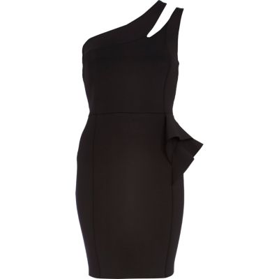 Black one shoulder peplum pencil dress