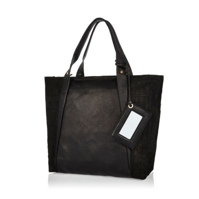Black leather croc panel tote bag