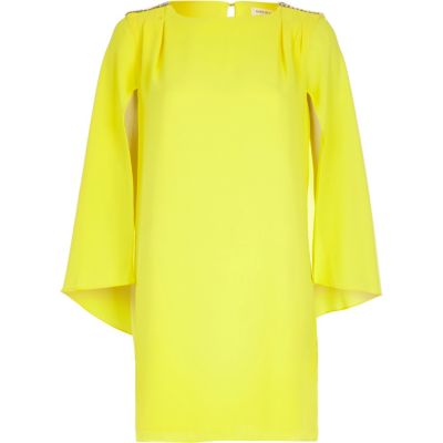 Yellow cape sleeve shift dress