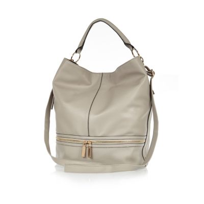 Grey zip bottom slouch bag
