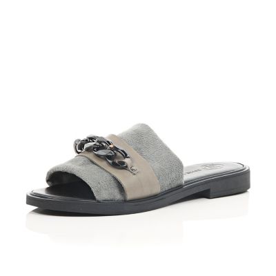 Grey suede-look chain flat sandals - shoes  boots - sale - women
