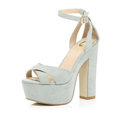 Grey suede chunky block platform heels - heels - shoes  boots - women