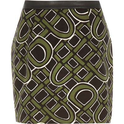 Khaki 60s print mini skirt