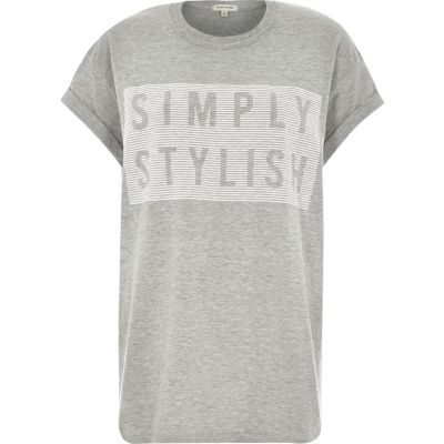 Grey simply stylish print oversized t-shirt