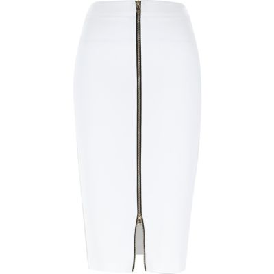 White gold zip front pencil skirt
