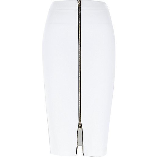 White gold zip front pencil skirt