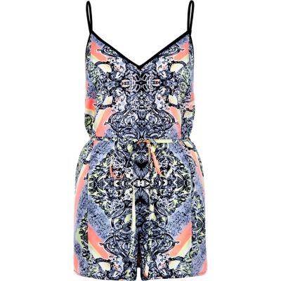 Yellow printed V-neck cami playsuit
