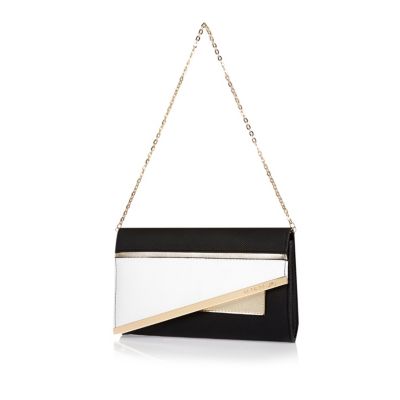 Black asymmetric clutch handbag