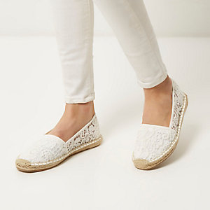 White lace espadrille shoes