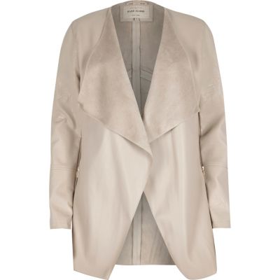 Cream leather look draped jacket