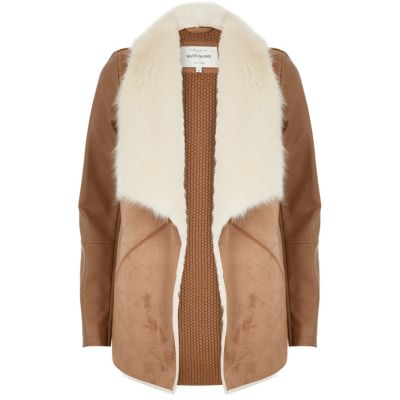 Tan faux fur collar jacket