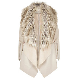 Cream faux fur fallaway jacket