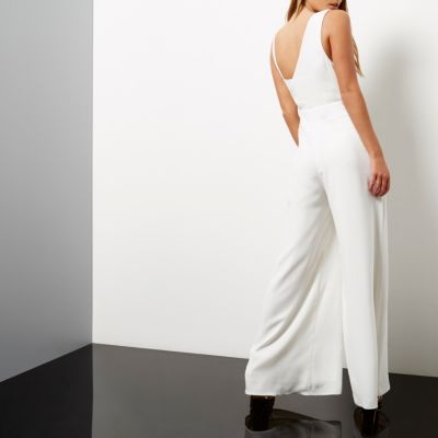 White draped wide leg jumpsuit