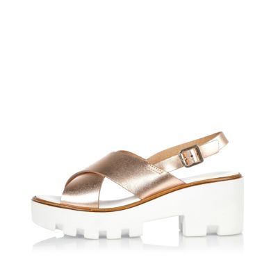 Gold leather platform sandals sandals shoes / boots women