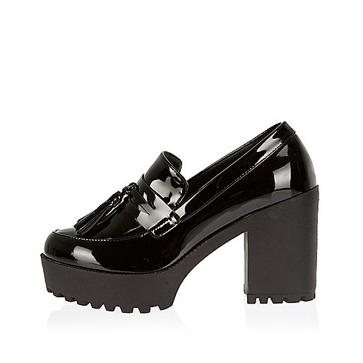 Black patent chunky heel loafers - pumps - shoes / boots - women