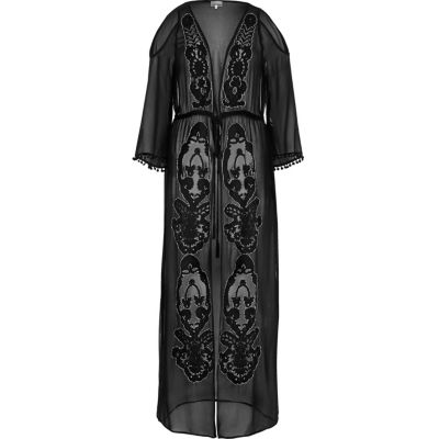 black maxi beach kimono