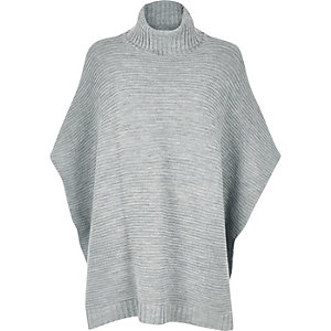 Grey ribbed knitted poncho