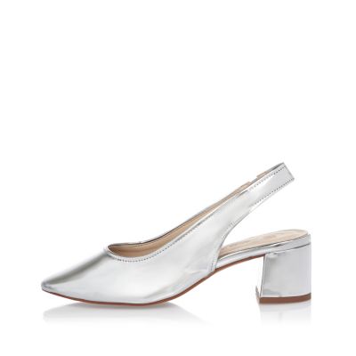 ladies silver sling back shoes