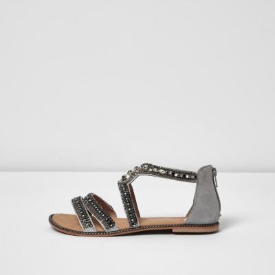 gray strappy flat sandals