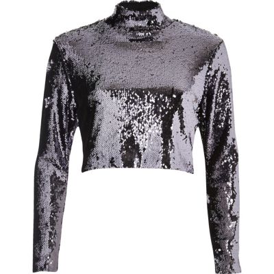 Purple sequin turtleneck crop top crop tops / bralets tops women
