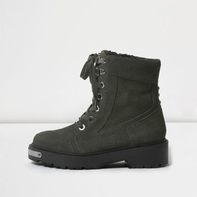 suede chunky lace up boots