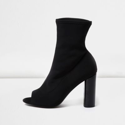 block heel sock boots peep toe