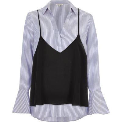 Blue stripe cami shirt shirts tops women