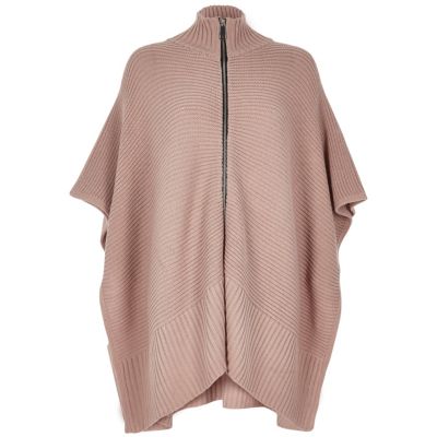 Blush pink ribbed zip poncho