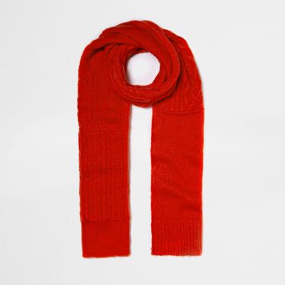 Bright red cable knit scarf scarves accessories women