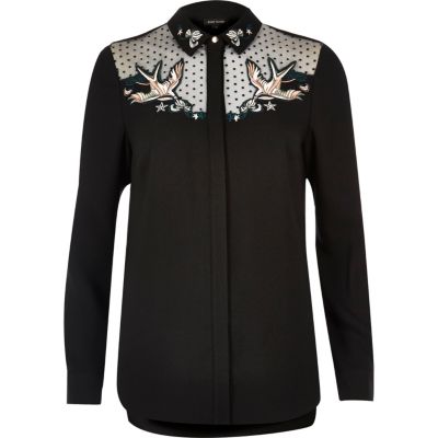 embroidered mesh shirt