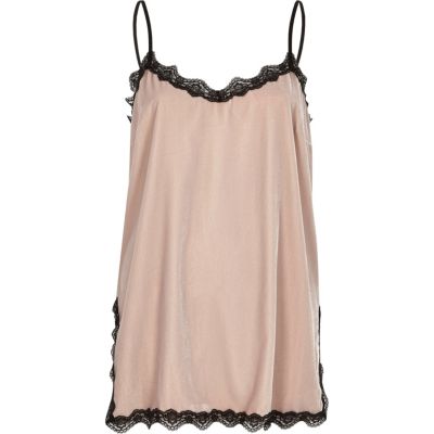 Blush pink velvet lace trim cami cami / sleeveless tops tops women