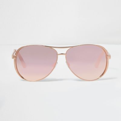 Gold tone pink mirror lens sunglasses round sunglasses sunglasses