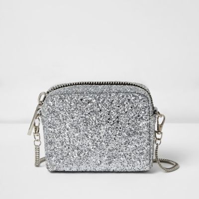 Silver glitter mini crossbody bag - clutch bags - bags / purses - women